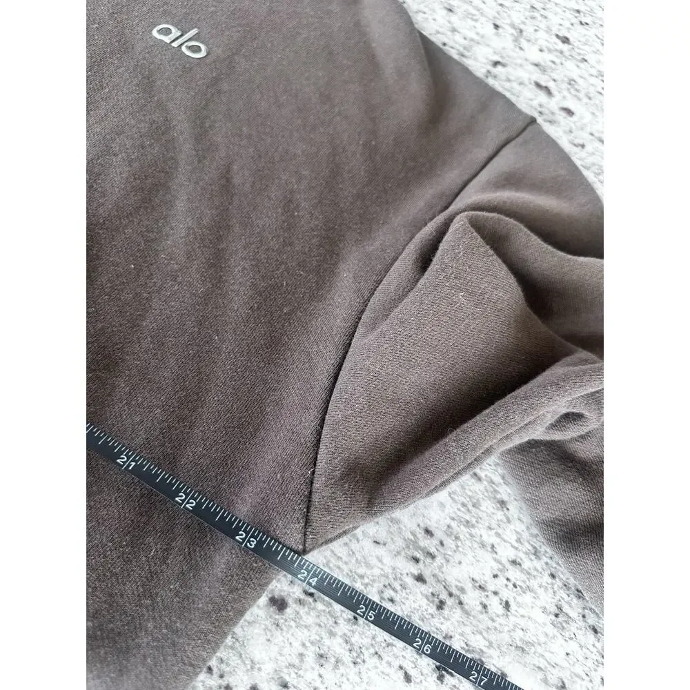 Alo Brown Pullover Sweatshirt Cotton Fleece Logo Crew Neck Long Sleeve M - Picture 8 of 10